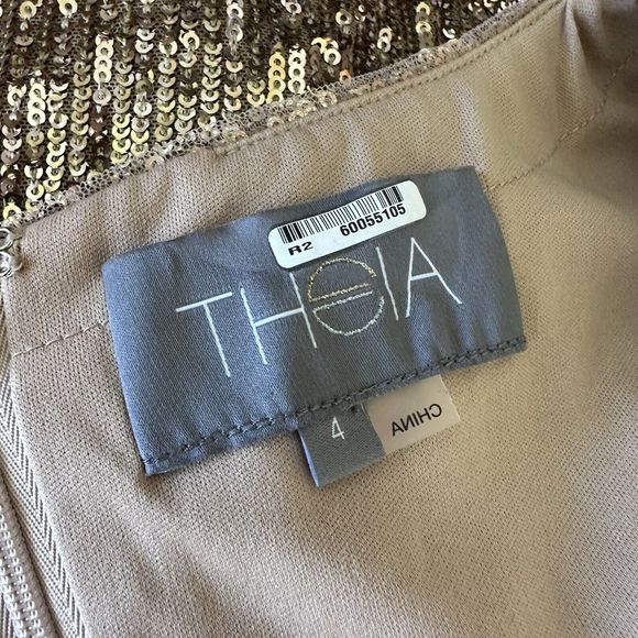 THEIA Adalee Ombre Sequined Puff-Sleeve Gown Dress Size 4 Womens Gold - Picture 8 of 9